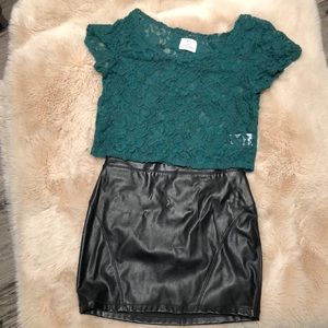 Urban Outfitters Emerald Green Lace Cropped Top